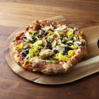 Veggie Pizza · Green peppers, onions, black olives, mushrooms and banana peppers.