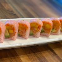Chicago Summer · Salmon, avocado, masago, mango, wrapped in soy paper