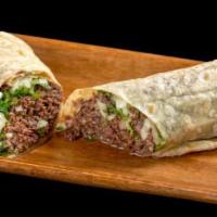 King Burrito · Served with your choice of meat, rice, fried beans, Monterrey Jack cheese, pico de gallo or ...