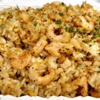 Mini Shrimp Fried Rice · Stir-fried rice with shellfish and onion