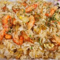 Mini Crawfish Fried Rice · Stir-fried rice with crawfish and onion