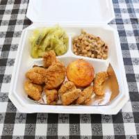Catfish Nuggets Dinner · Served with 3 side dishes and a corn muffin.