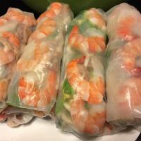 #6. Spring Rolls · Three rice paper wrap with shrimps, vermicelli noodles, lettuce, cilantro, green onions, and...