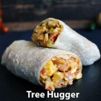Tree Hugger Burrito Breakfast · Hickory pinto beans, eggs, hash browns, bell pepper blend, green chile, cheddar, Monterey Ja...