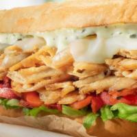 Chicken Philly · Grilled season chicken, onion, mushrooms, green peppers, mayo, lettuce, tomato and provolone...