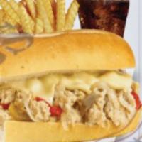#20 Philly Chicken Sandwich · Bell peppers, onions, mayo and Swiss cheese.