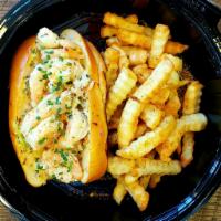 Shrimp Salad Sandwich · Shrimp salad sandwich served with old bay fries.