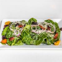 Spinach Salad (large) · spinach, parmesan cheese, dried cherries, candied pecans, red onion, cherry tomatoes, balsam...