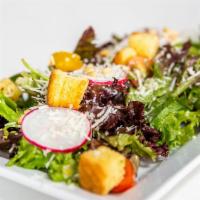 Viale House Starter Salad (large) · mixed greens, baby radishes, cherry tomatoes, house-made croutons, toasted almonds, parmesan...