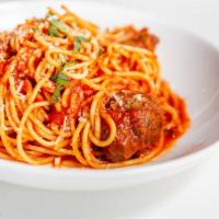 Spaghetti Marinara · spaghetti pasta, marinara sauce, grana padano, basil