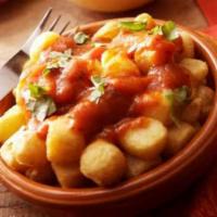 Patatas Bravas · Crispy potato flats, hot tomato sauce, garlic and parsley aioli.