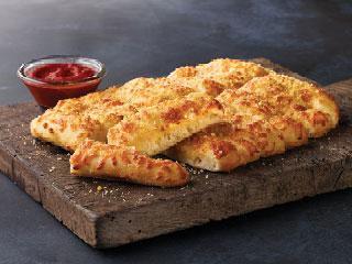 CheezyBread · 16 pieces. Fresh-baked bread strips with our three-cheese blend and garlic butter, served with a side of pizza sauce and ranch dipping sauce