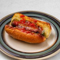 Italian Sausage · Sweet Italian sausage with grilled onions, peppers, and marinara on a 6