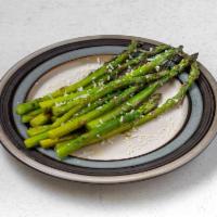 Asparagus  · asparagus in a garlic butter  with salt and pepper