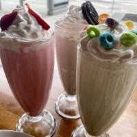 Specialty Milkshakes · Choose from Oreo Cookie, Fruit Loops, Salted Caramel or Coffee.