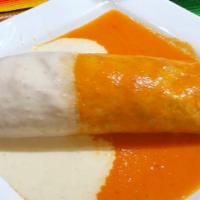 Burrito Colorado · 1 grilled steak burrito, rice, beans refried or black inside, with tomato sauce, and cheese ...