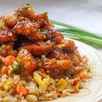 General Tso's & Fried Rice · Crispy chicken in our freshly ground chili sauce served over egg fried rice