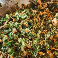 KALE SALAD · Kale, parsley, carrot, cucumber, garlic, almond butter, hemp seeds, olive oil, tamari, lemon...