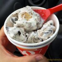 Oreo Cookies Blizzard Treat · Oreo cookie pieces blended with creamy vanilla soft serve.