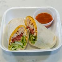 Chicken Wrap Lunch · Chicken and cheddar cheese, fresh greens, tomatoes, and choice of Buffalo or ranch sauce wra...