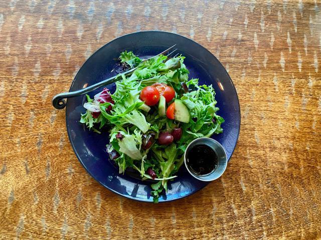 Organic House Salad · Baby lettuces, olives and house-pickled cucumbers & tomatoes. With balsamic vinaigrette on the side. Gluten free.