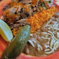 Carnitas Plate  · Pieces of pork carnitas sautéed until lighted browned and complemented with pico de gallo . ...