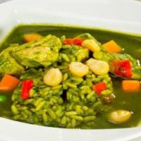 Aguadito de Pollo Soup (Lg) · Chicken, cilantro, vegetables & rice. (1Qt.)