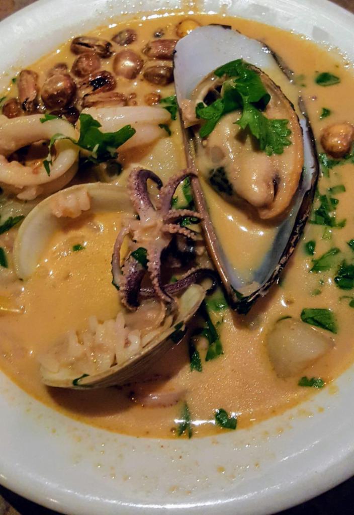 Sopa de Mariscos · Shrimps, clams, mussels, calamari & fish in our creamy vegetables, rice soup. (1Qt.)