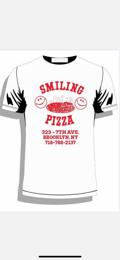 T-Shirt · White T-Shirt With Red Smiling Pizza Logo