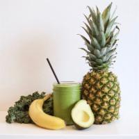 Kale Banana Smoothie · Kale, pineapple juice, coconut water, banana, avocado and mint.