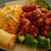 C20. General Tso's Chicken Combination Plate · Hot and spicy.