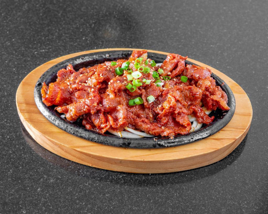 Sweet and Spicy Pork · Grilled sweet and spicy marinated pork. Includes 1 bowl of steamed rice.