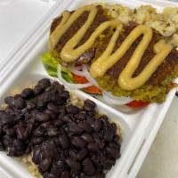 Falafel Platter · 1/4 lb house made Egyptian falafel, 2 patties served up with your choice of rice or quinoa, ...