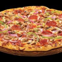 Supreme Pizza · Real mozzarella cheese, pepperoni, sausage, ground beef, mushrooms, bell peppers, onions and...