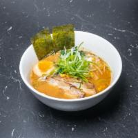 Miso Ramen · Pork and miso paste broth with chashu pork, egg, green onion, spinach, corn, bamboo shoots, ...