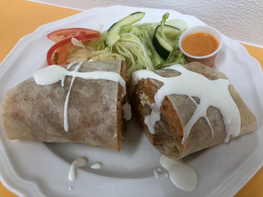 BURRITO Grill Chicken · Flour Tortilla; Rice, beans, cheese & Sour Cream