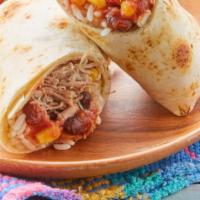 Burrito · Corn, mushrooms, rice, beans, cheese, peppers 