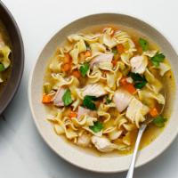 Chicken Noodle Soup (16oz) · Chicken breast, celery, carrot, onion, noodle, homemade chicken broth
