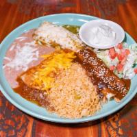 Casa Vallarta Enchilada Lunch · 3  enchiladas (1) chicken topped with mole sauce & (1) cheese and onion topped with red sauc...
