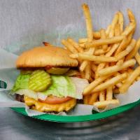 Single Hamburger · 1/4 lb of fresh prime, chuck. 
