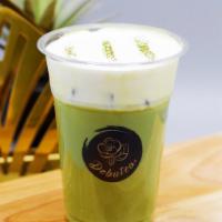 Cheese Matcha Latte · Organic matcha tea with lactose free whole milk and cream foam.