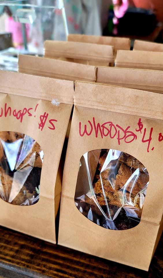 Whoopsie Bag · Whoopsie!!! Well... what can we say. We aren't perfect and we do make mistakes!These bags are full of mistakes, edible mistakes. From cinnamon rolls, cookies, and brownies... the list goes on. But a list that is so yummy and completely edible. Get the best of both worlds a bag full of homemade yummiest treats at a bargain price! Great for the munchies, goes great with wine, icecream toppings or on-the-go snacks! Order one today!