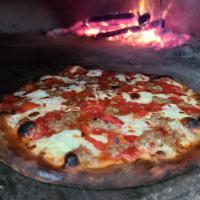 Sausage and Roasted Peppers Pizza with Ricotta Optional · Pizza sauce, shredded mozzarella, Italian sweet sausage, roasted peppers, with or without ri...