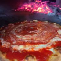 Upside Down Pizza · Touch of garlic, shredded mozzarella, par cook. Pizza sauce on top.
