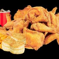 15 Piece Chicken Combo · Served with 4 biscuits, large french fries, & 4 cup soda.