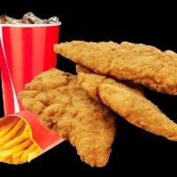 3 Piece Chicken Tender Combo · Served with french fries and cup soda.