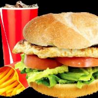 Grilled Chicken Sandwich Combo · Served with french fries and cup soda.