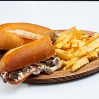 Philly Cheesesteak Sandwich · Steak, cheese, and caramelized onion sandwich. 