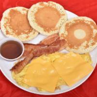 3 Pancake with Egg and Meat Breakfast · 