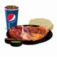 1-A 2 PC. Chicken Special · Dark Meat or White Meat (Leg+Thigh or Breast+Wing)
Served with charro beans, rice, tortillas...